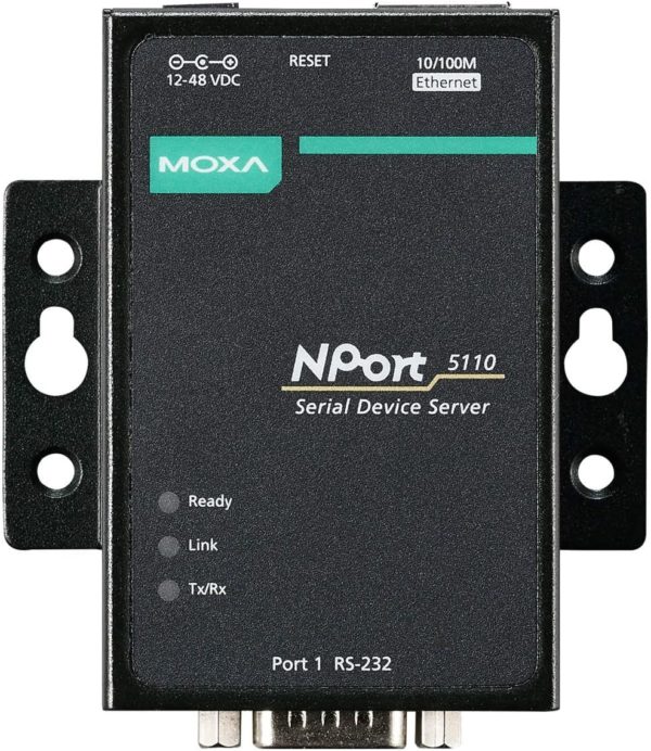 Moxa NPort 5110-T - 1 port RS-232 device server, -40 to 75°C operating temperature.